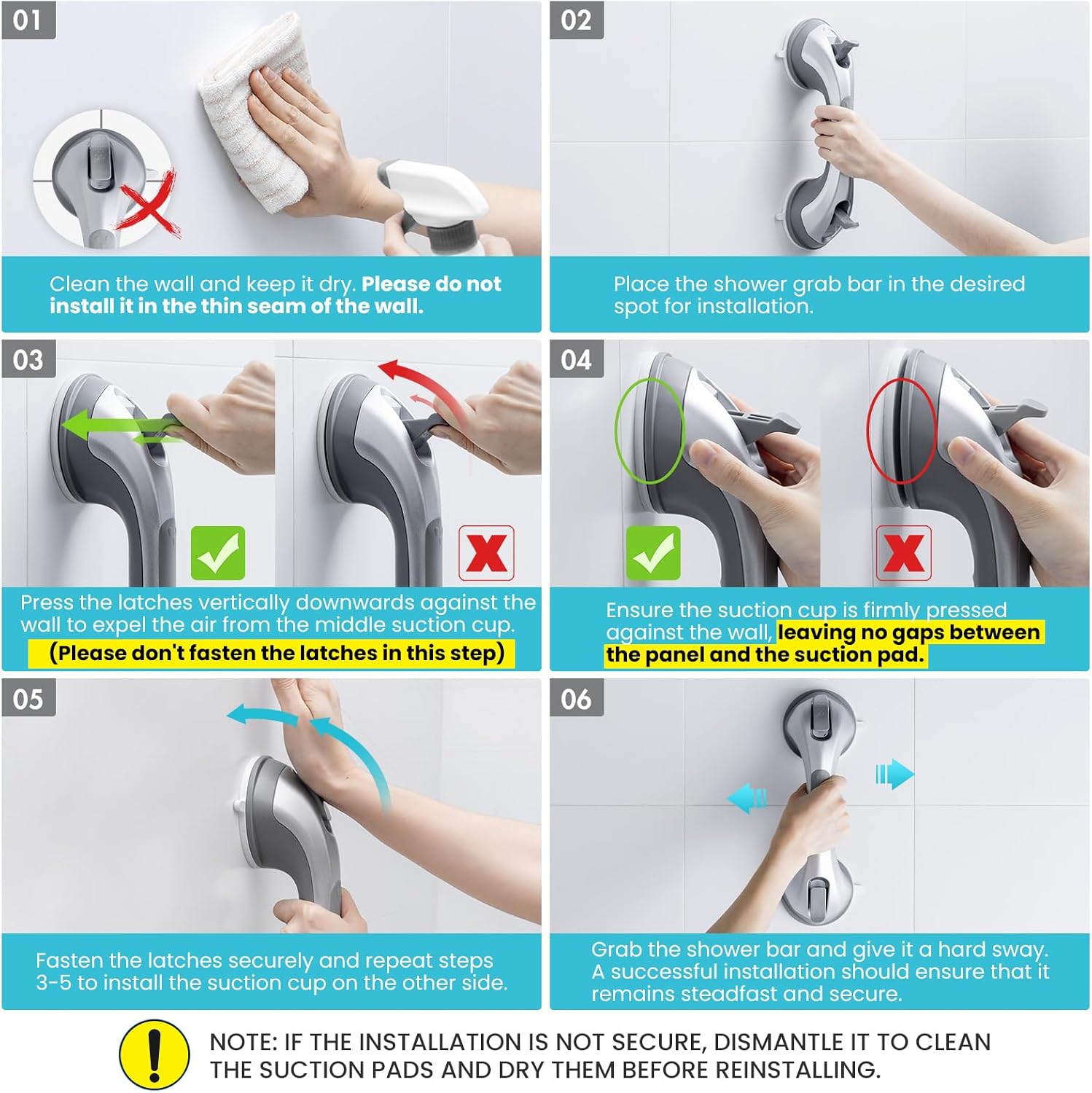 Detalle de TAILI 31 cm Suction Grab Rail for Bathroom – No-Drill Bath Safety Handle, 110 kg Max, Silver