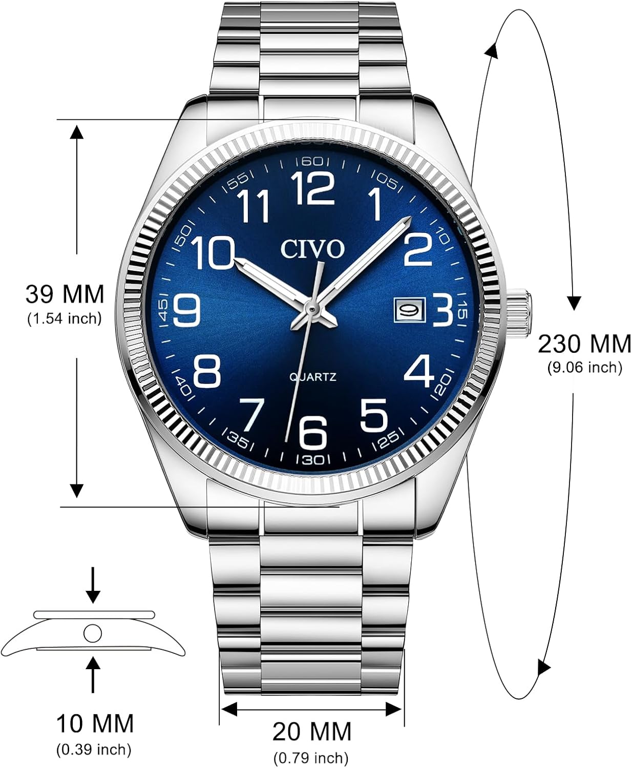 Thumbnail 6 de CIVO Silber Herrenuhr Leicht Lesbar