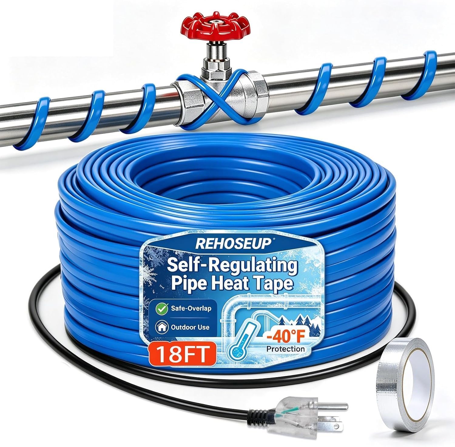 Detalle de REHOSEUP Hpt-5w-110v-A 18 ft Self-Regulating Pipe Heat Tape, 5W/ft, 120V