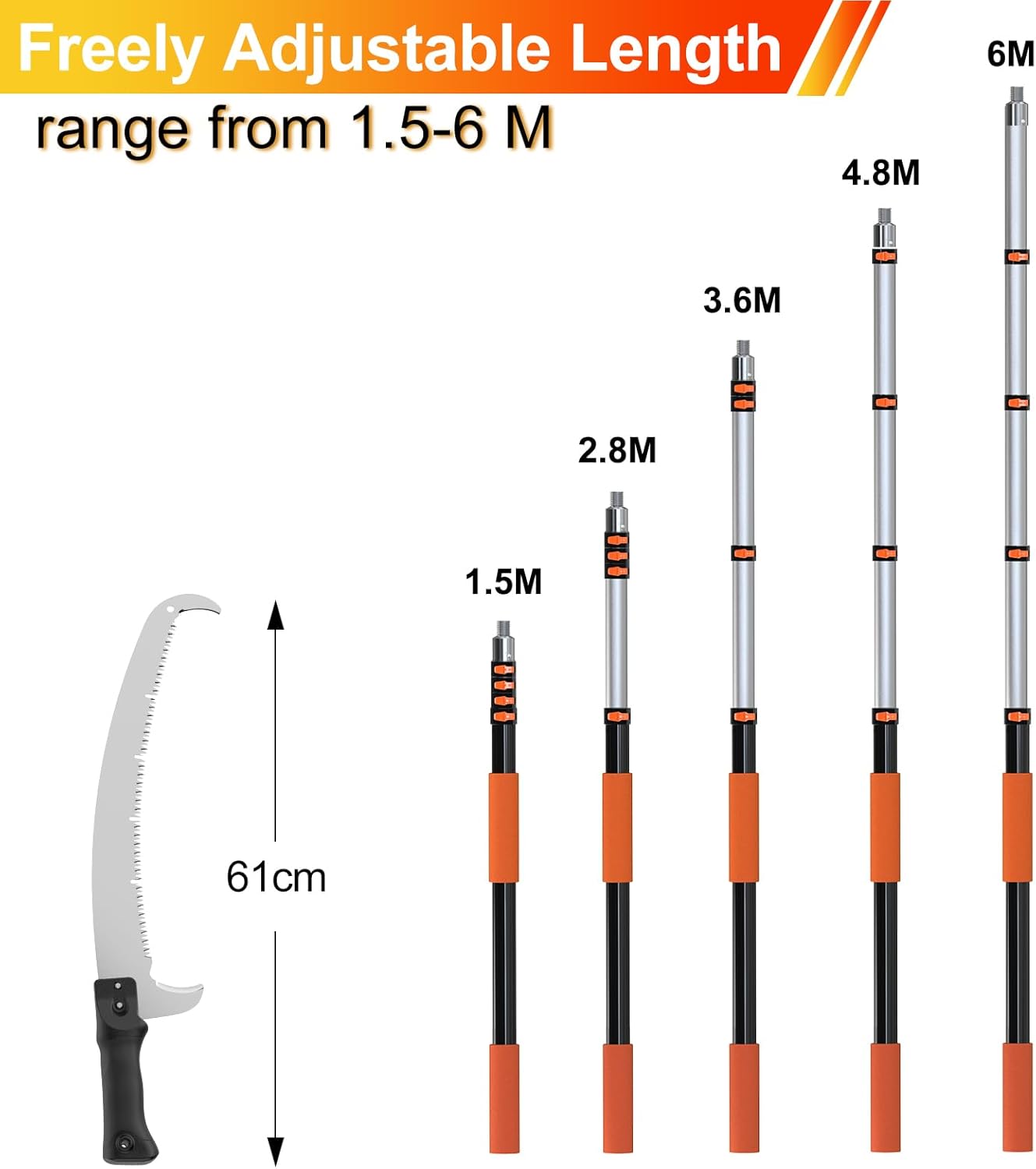 Detalle de LAANPOLE 6m Telescopic Pole Saw – Long Reach Tree Pruner for High Branches