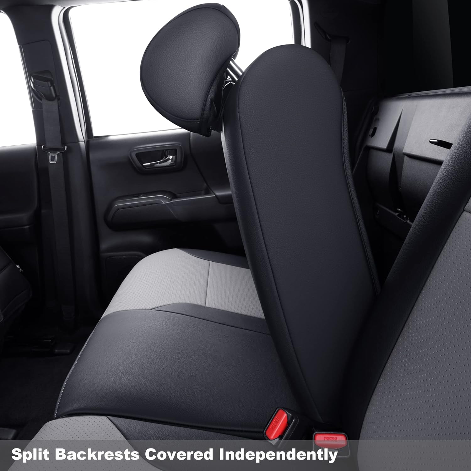 Thumbnail 5 de LUCKYMAN CLUB Tacoma Custom Fit Seat Covers (2016-2023) – Crew Cab Faux Leather, Black & Gray