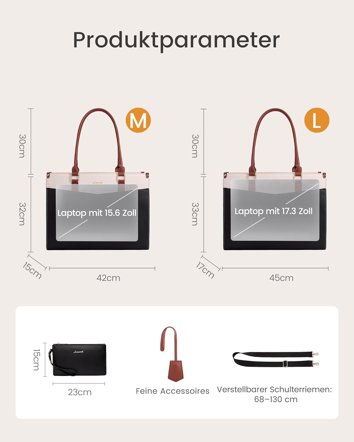 Detalle de LOVEVOOK Laptoptasche Damen 2-in-1: Elegante Business Aktentasche und vielseitige Arbeitstasche