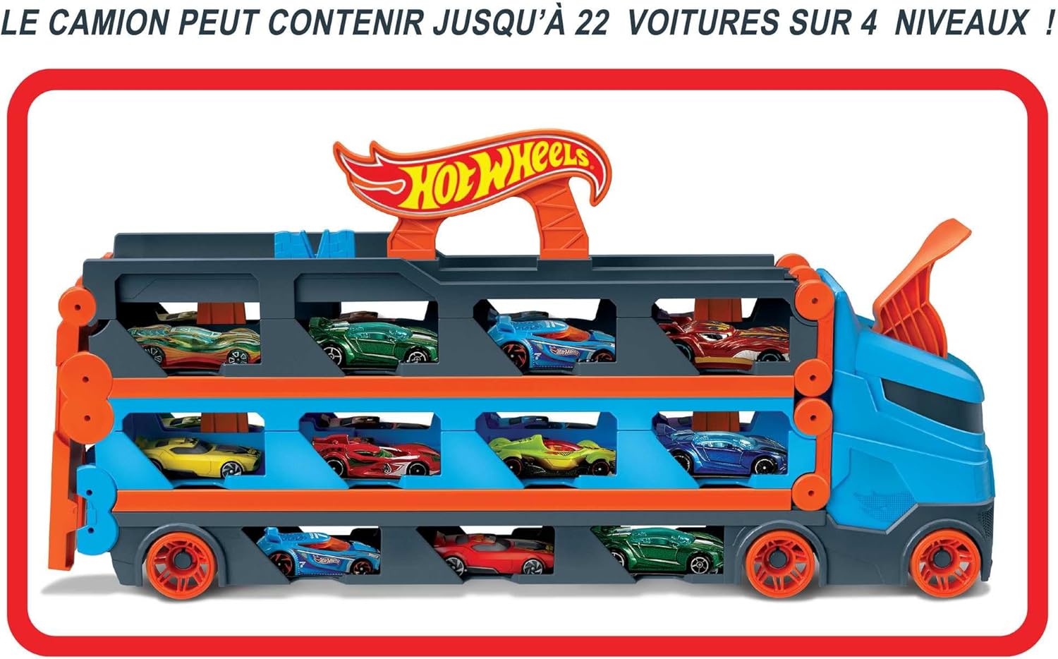 Detalle de Hot Wheels Super Transporteur Extensible HGH33 : semi-remorque qui se déplie en piste