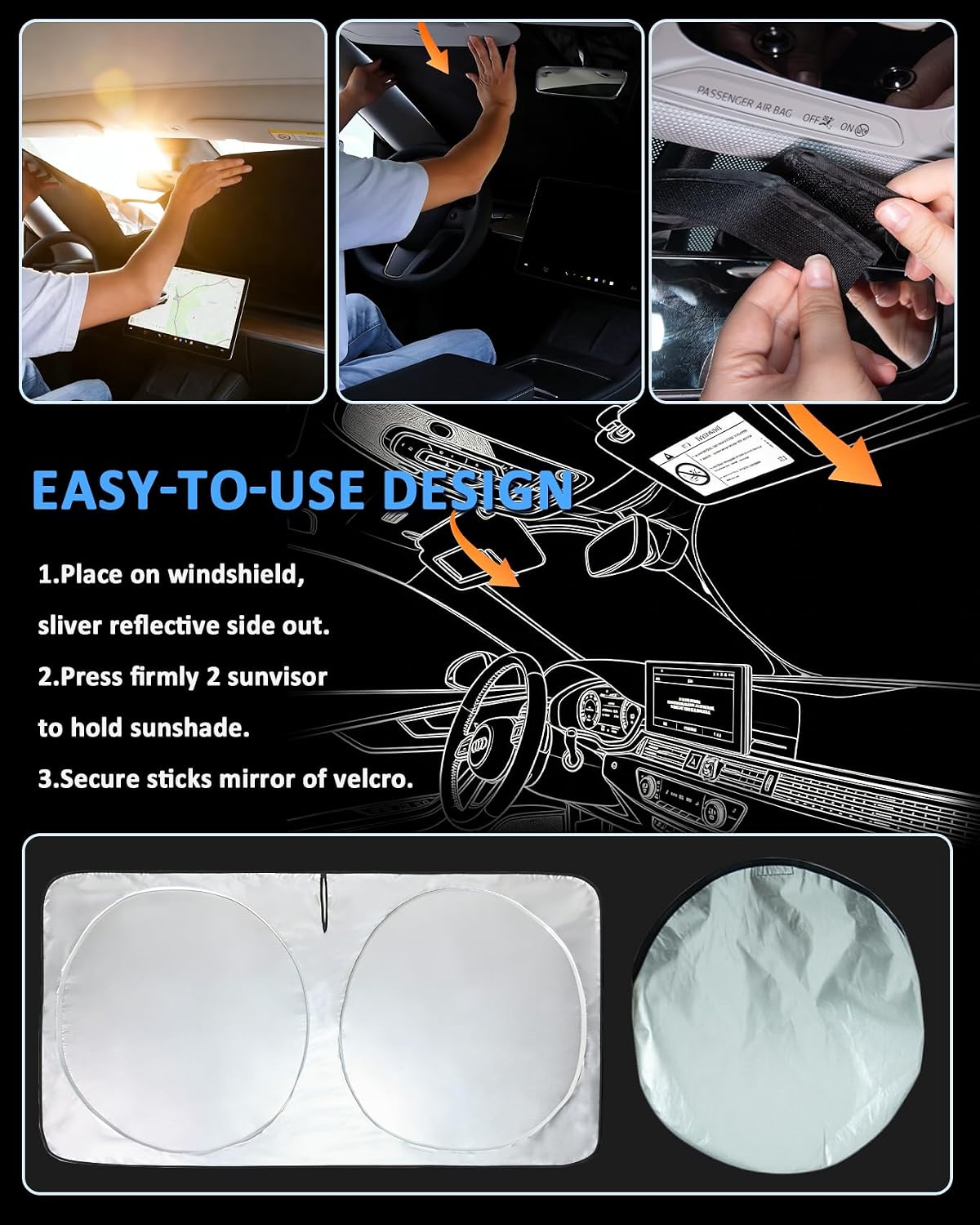 Thumbnail 6 de Custom-Fit Windshield Sun Shade for Chrysler Pacifica (2017–2026) – Save Interior from Sun and Heat