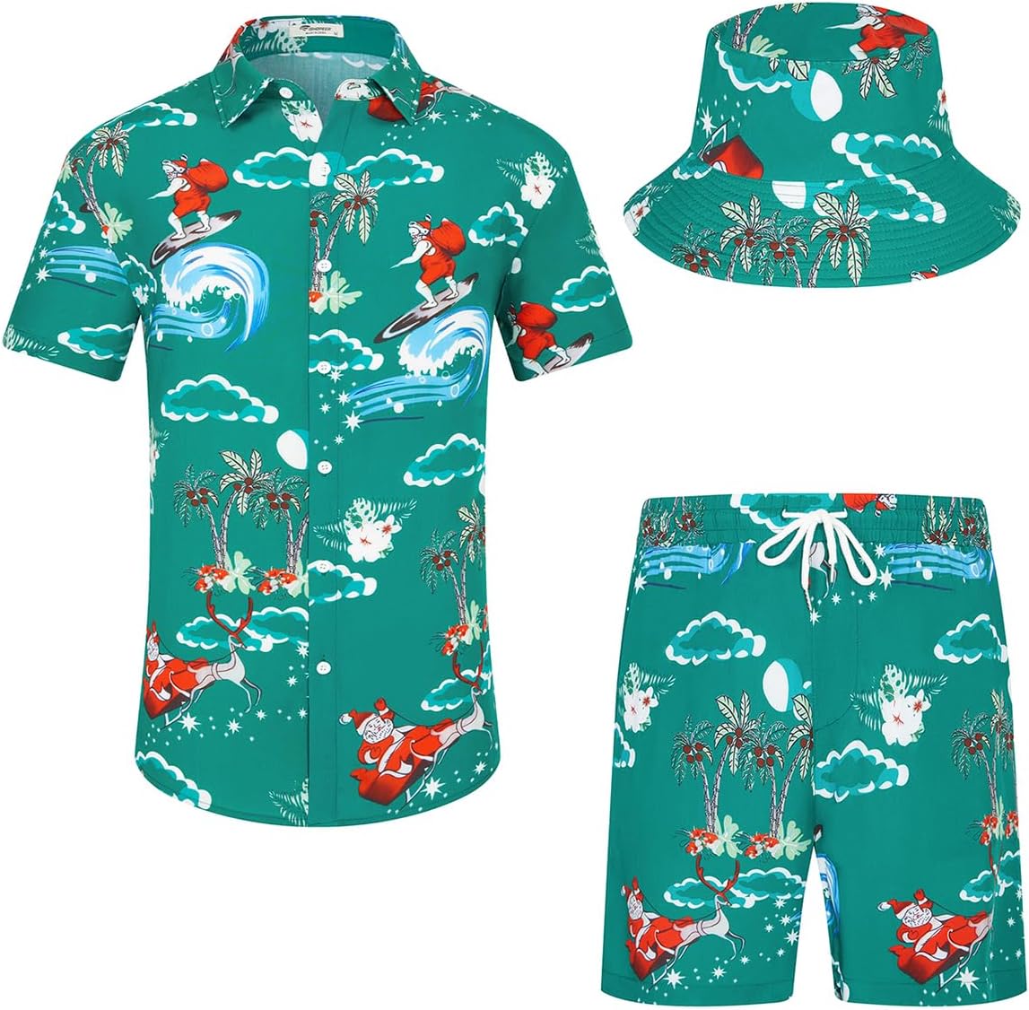 Detalle de SPKPKEY Hawaii-Hemd und Shorts für Herren 2-teilig – Lässiges Sommer-Outfit mit Hut