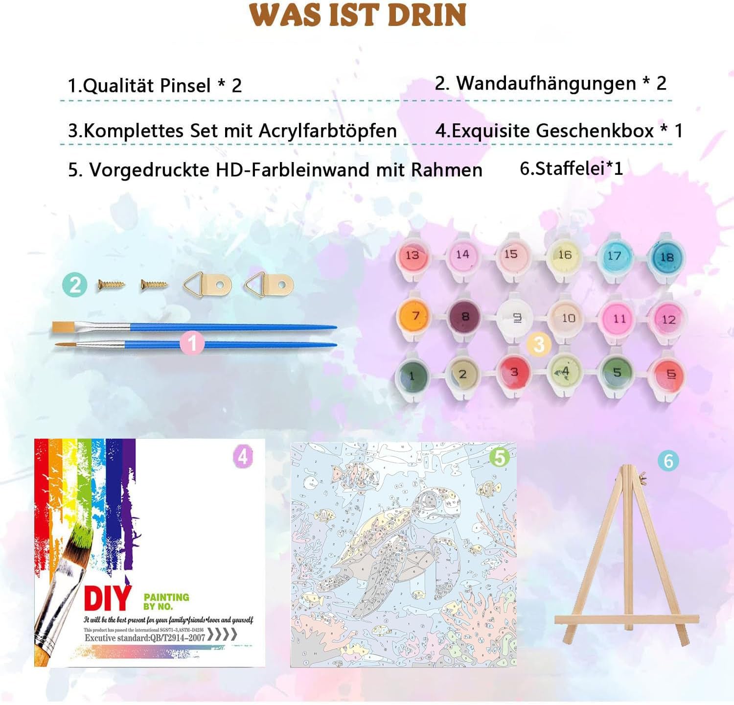 Detalle 2 de Malen nach Zahlen Meeresschildkröte 20 x 20 cm