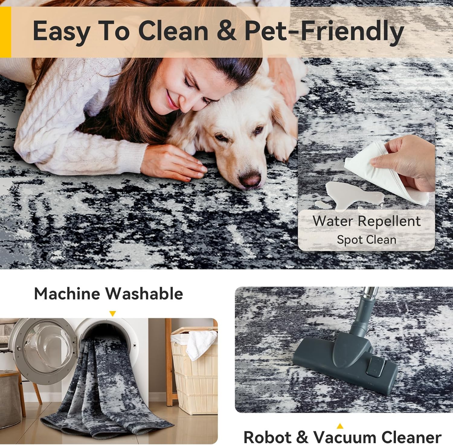 Thumbnail 3 de RELEANY Washable Area Rug 5'x7': Non-Slip Modern Abstract Comfort for Busy Homes