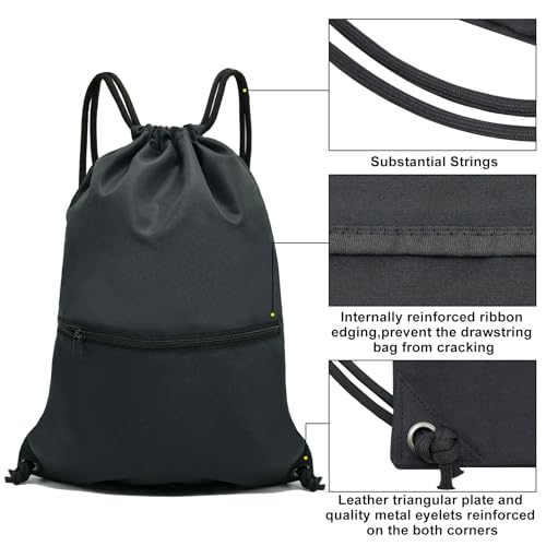 Detalle de HOLYLUCK Drawstring Backpack Bag Sport Gym Sackpack — Black