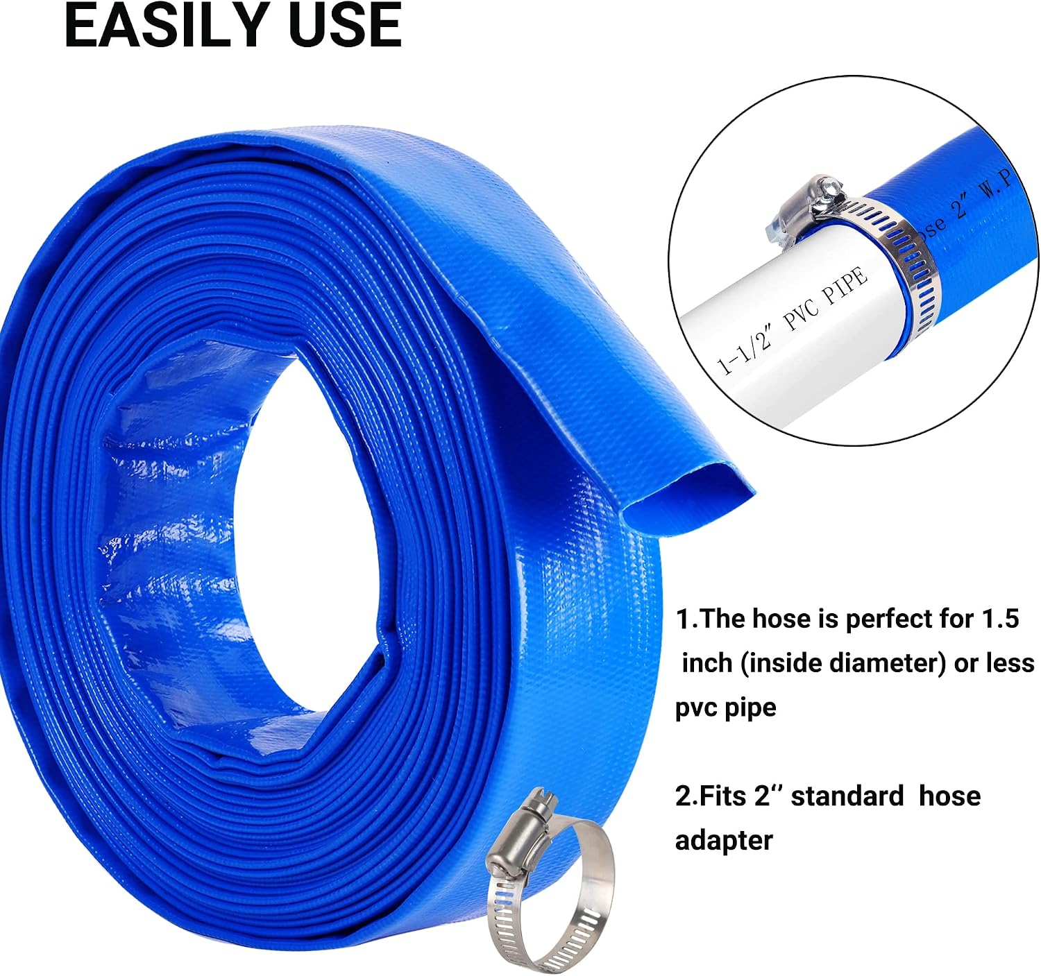 Detalle de Geowaky 2-Inch x 100-Foot Pool Backwash Hose, Reinforced PVC Lay-Flat