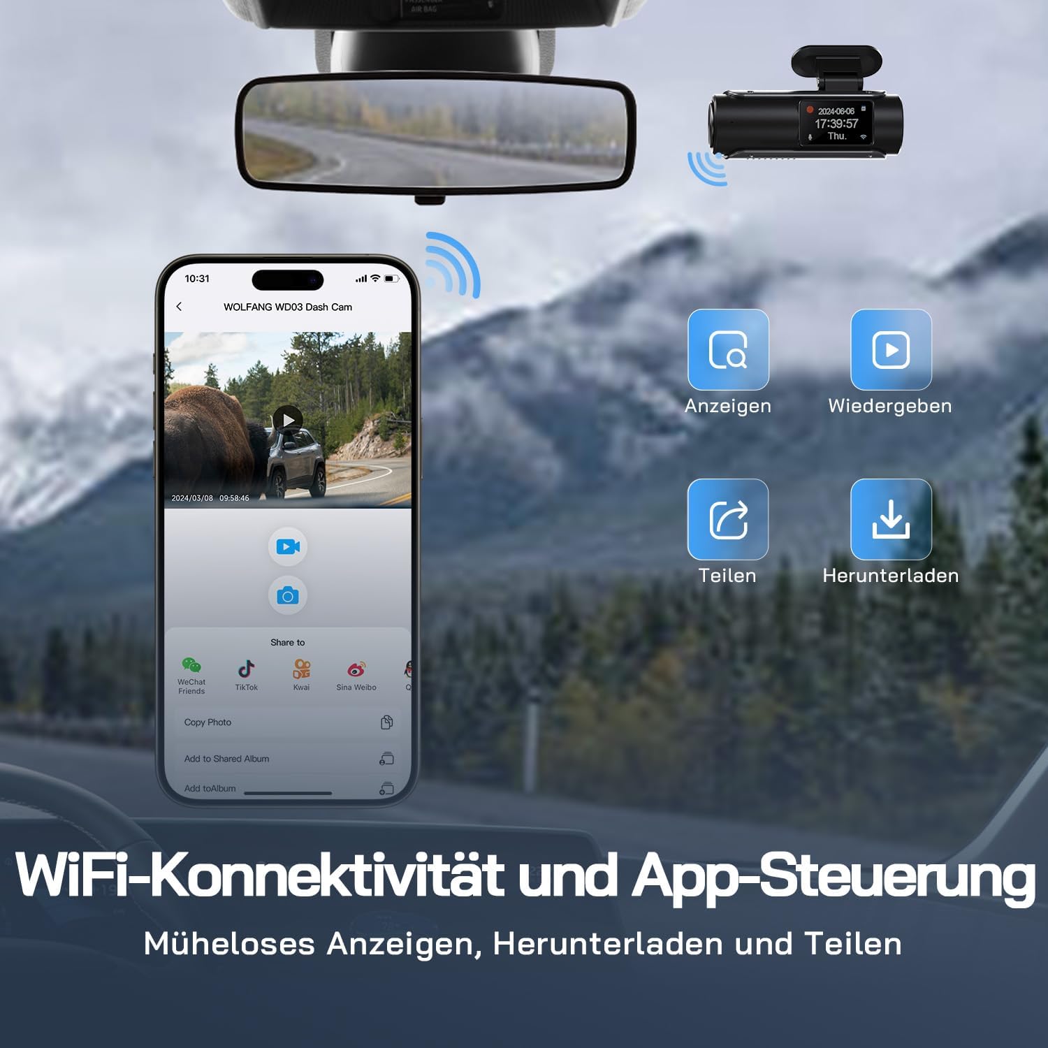 Thumbnail 6 de WOLFANG WD03 Dashcam Auto Vorne und Hinten – 4K Front, 1080p Rückkamera, WLAN, 170° Weitwinkel