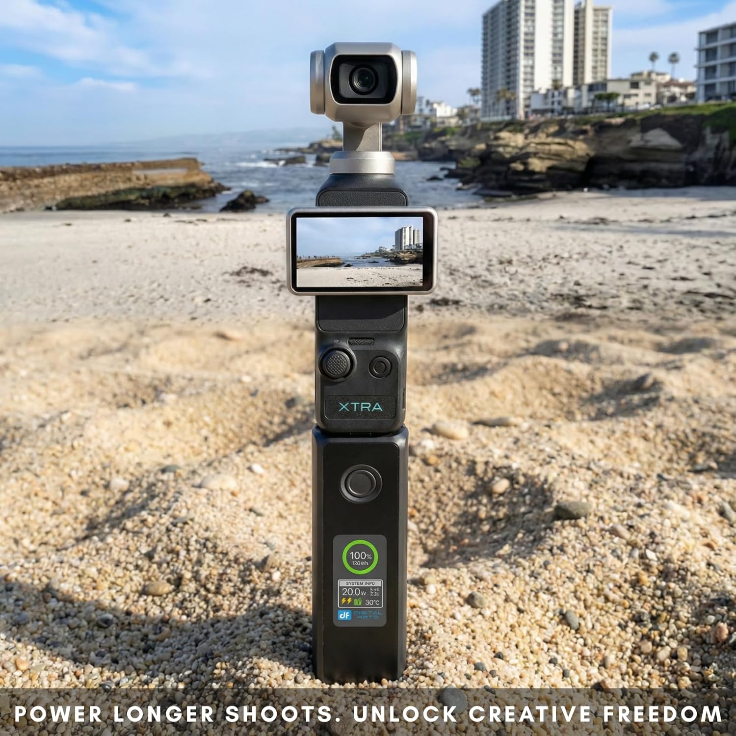 Detalle de Osmo Pocket 4/3 Akku 5000 mAh – 20 W Schnelllade-Batteriegriff für DJI Pocket 3/4 mit LCD-Display
