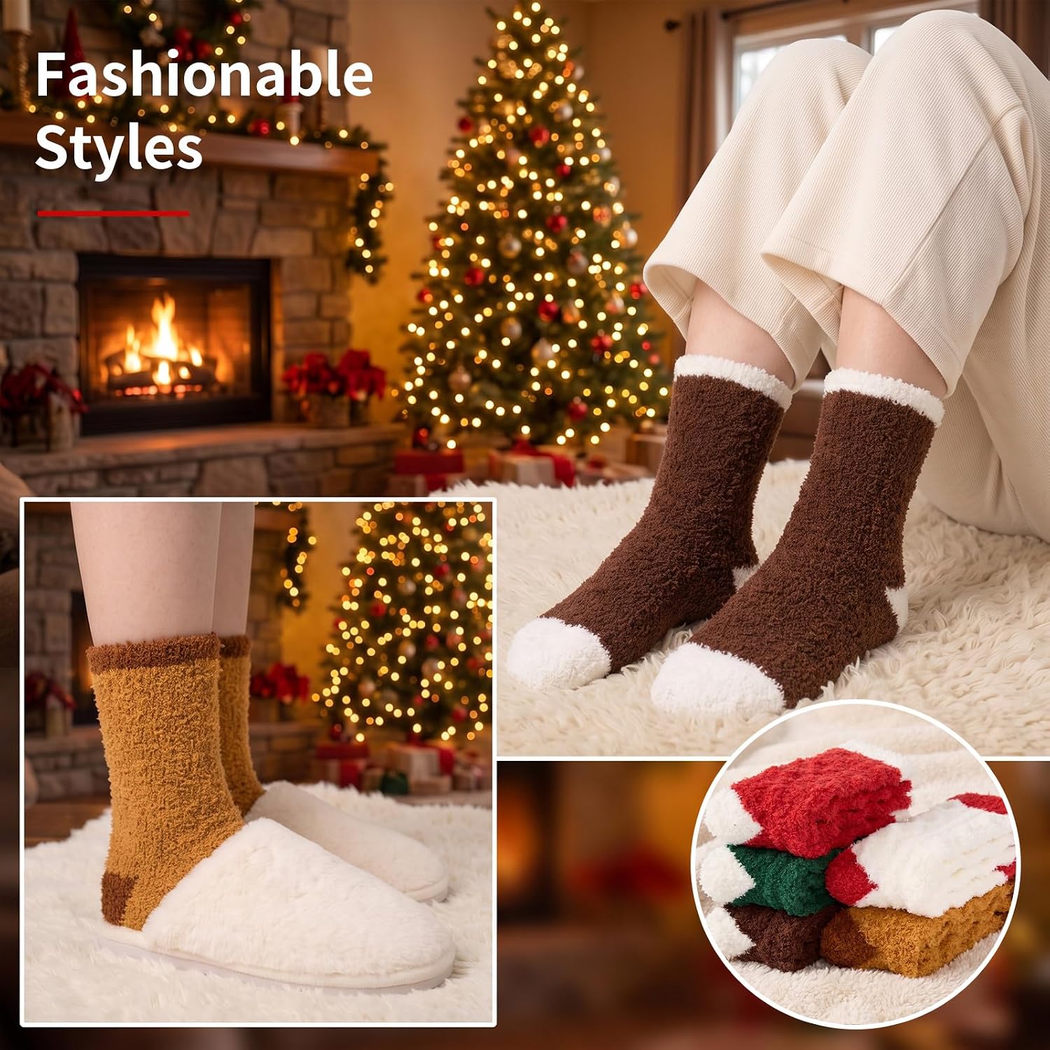 Thumbnail 5 de Pandaplay Fuzzy Socks for Women, 5-Pair Plush Thermal Winter Socks