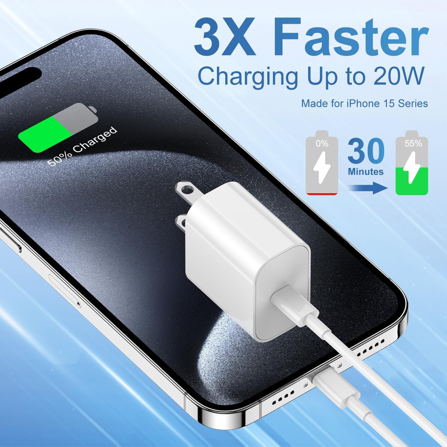 Detalle 2 de CSXZCOON ZYH-J15 20W USB-C Charger with 10ft USB-C Cable