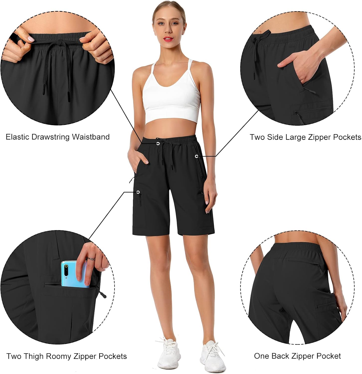 Thumbnail 5 de Hugut Women's Lightweight Hiking Cargo Shorts with 5 Zipper Pockets