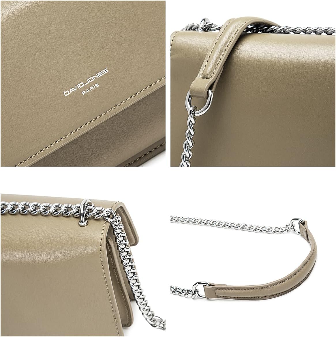 Thumbnail 6 de Petit sac bandoulière femme David Jones en simili cuir PU rigide à chaînes – mini pochette beige