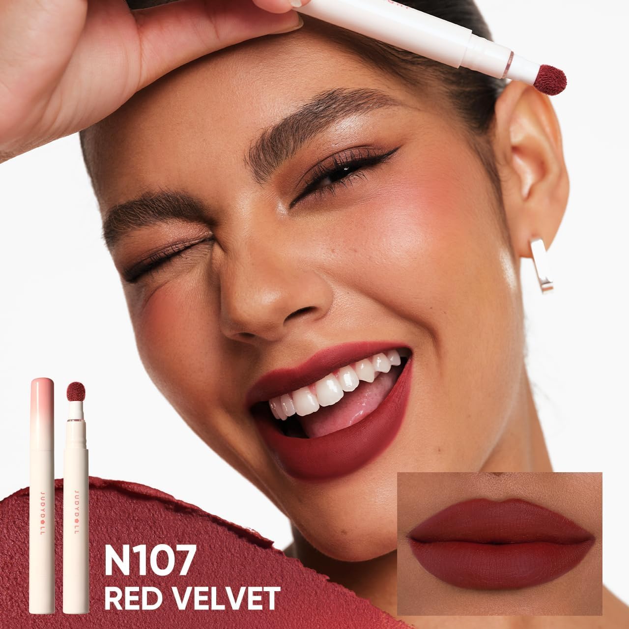Detalle de JUDYDOLL N107 Red Velvet Lipstick, Matte Finish with Subtle Shimmer