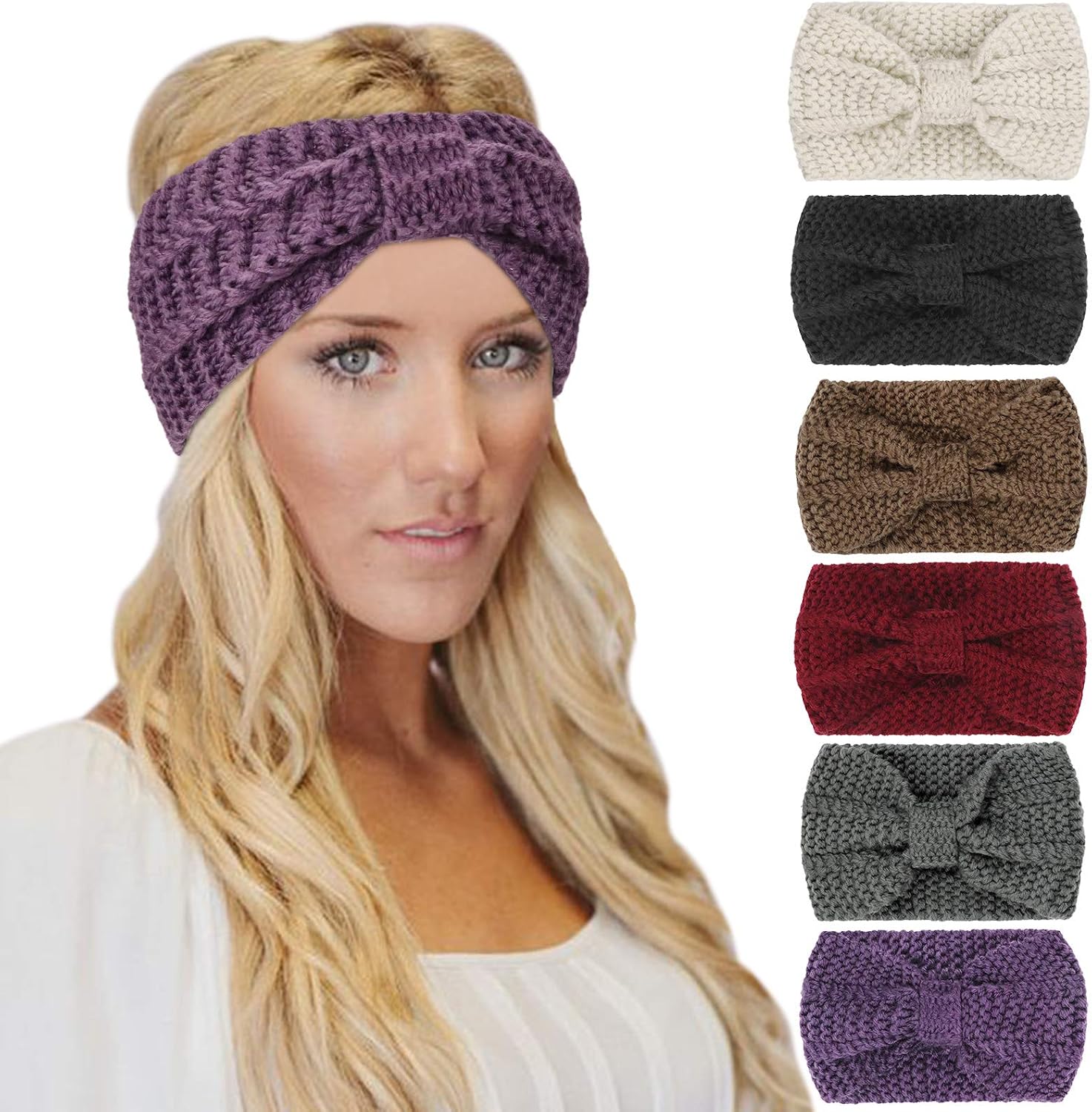 Detalle de DRESHOW 6er-Set Winter-Strick-Stirnbänder für Damen und Mädchen