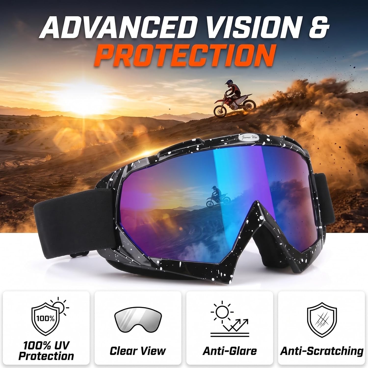 Thumbnail 4 de JAMIEWIN ATV Goggles: Anti-Fog, Dustproof Protection for Dirt Bikes and Off-Road Riding