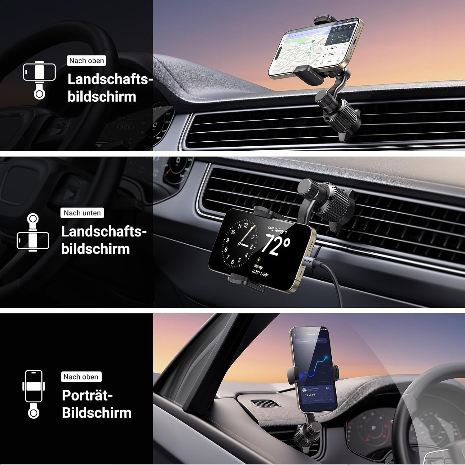 Detalle 2 de UGREEN Auto-Lüftungshalterung 360° Drehbar – Kompakt, stabil und universell kompatibel
