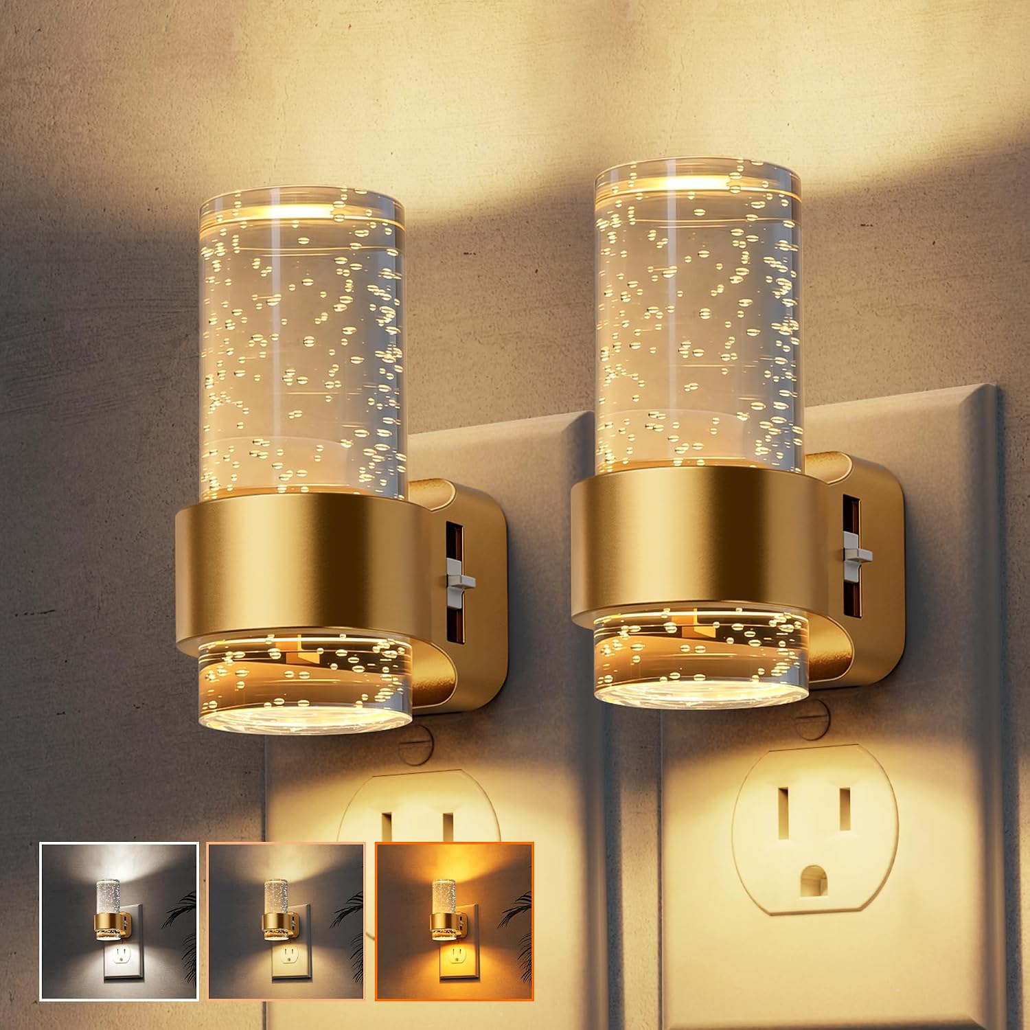 L LOHAS LED GY278 Mini Bubble-Style Plug-In Night Lights, 2-Pack, Dimmable