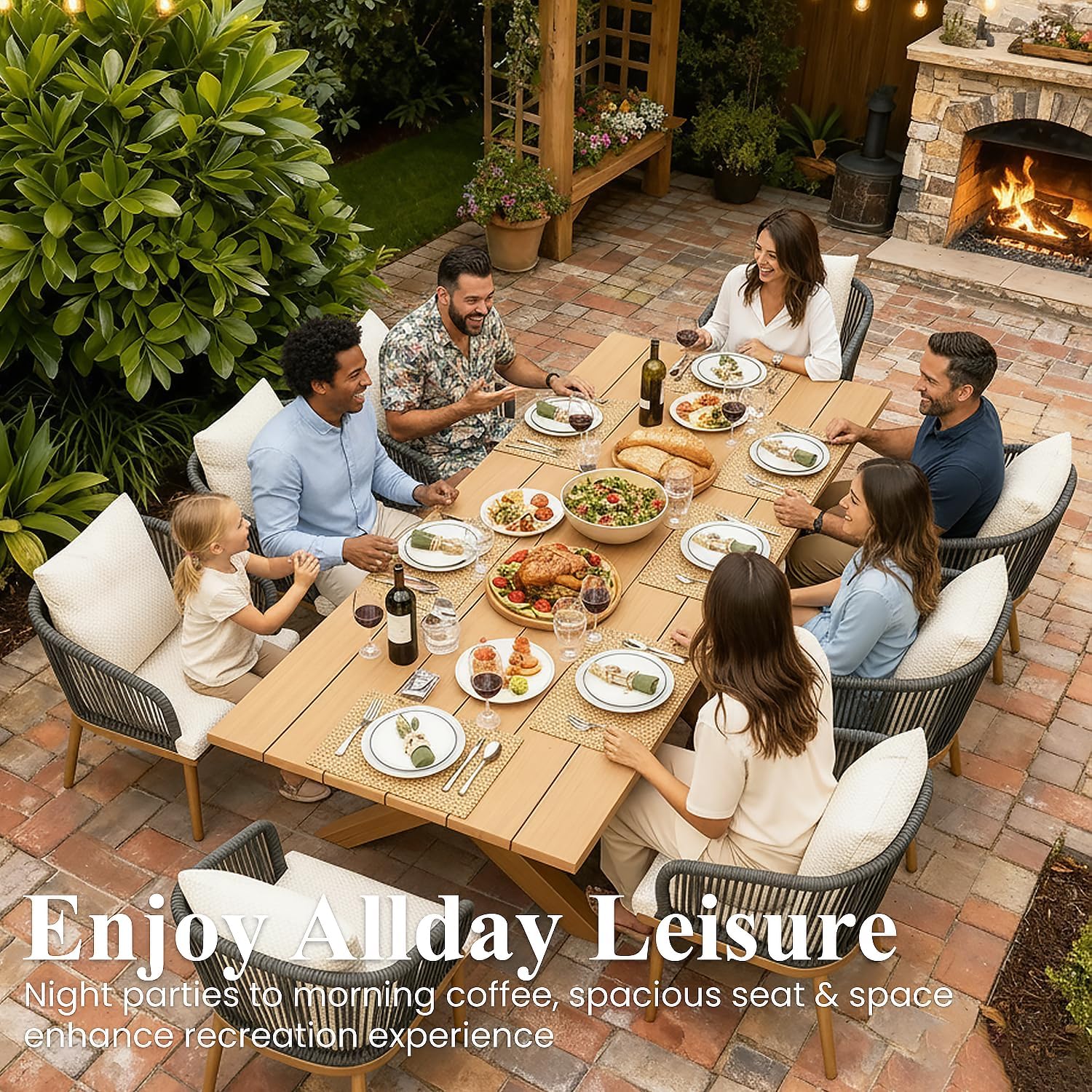 Detalle de LayinSun LY26828 9-Piece Outdoor Patio Dining Set with Aluminum Table and Wicker Chairs