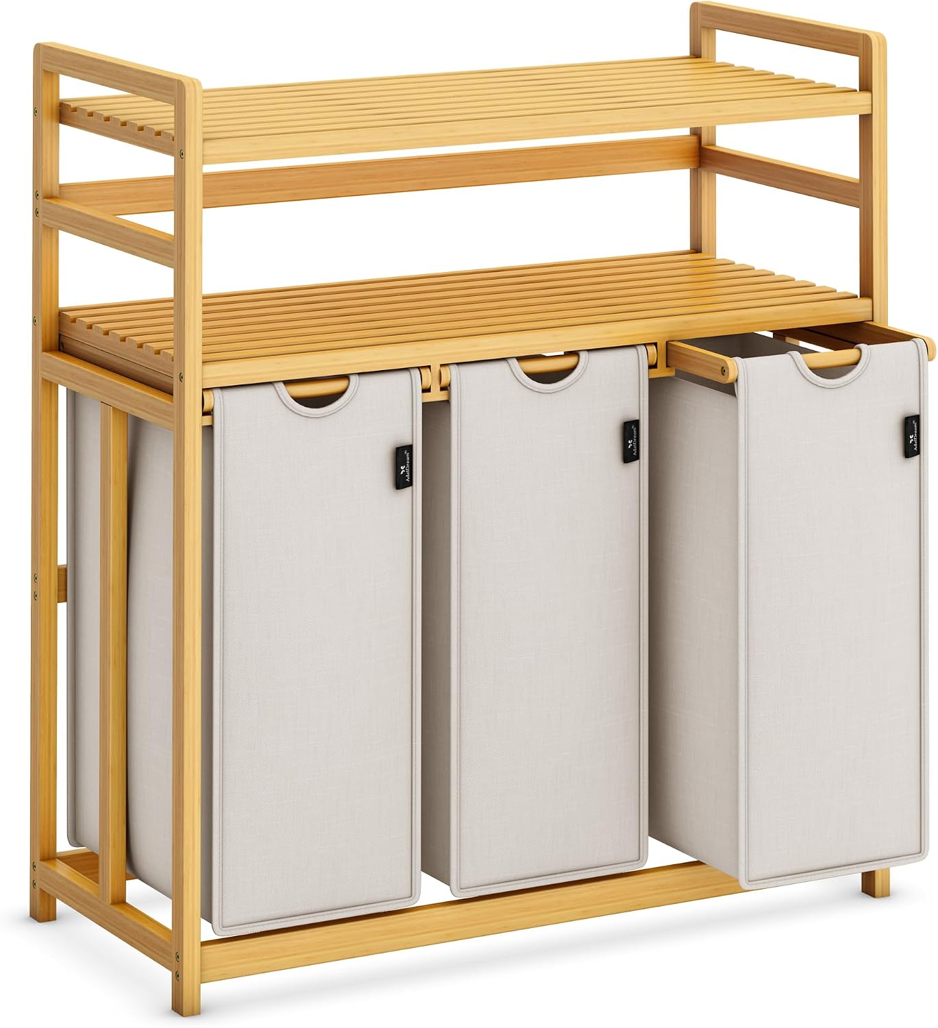Detalle de ADEL DREAM Kuche-06 wasmand 150 l met 3 vakken, bamboe frame en 2 legplanken