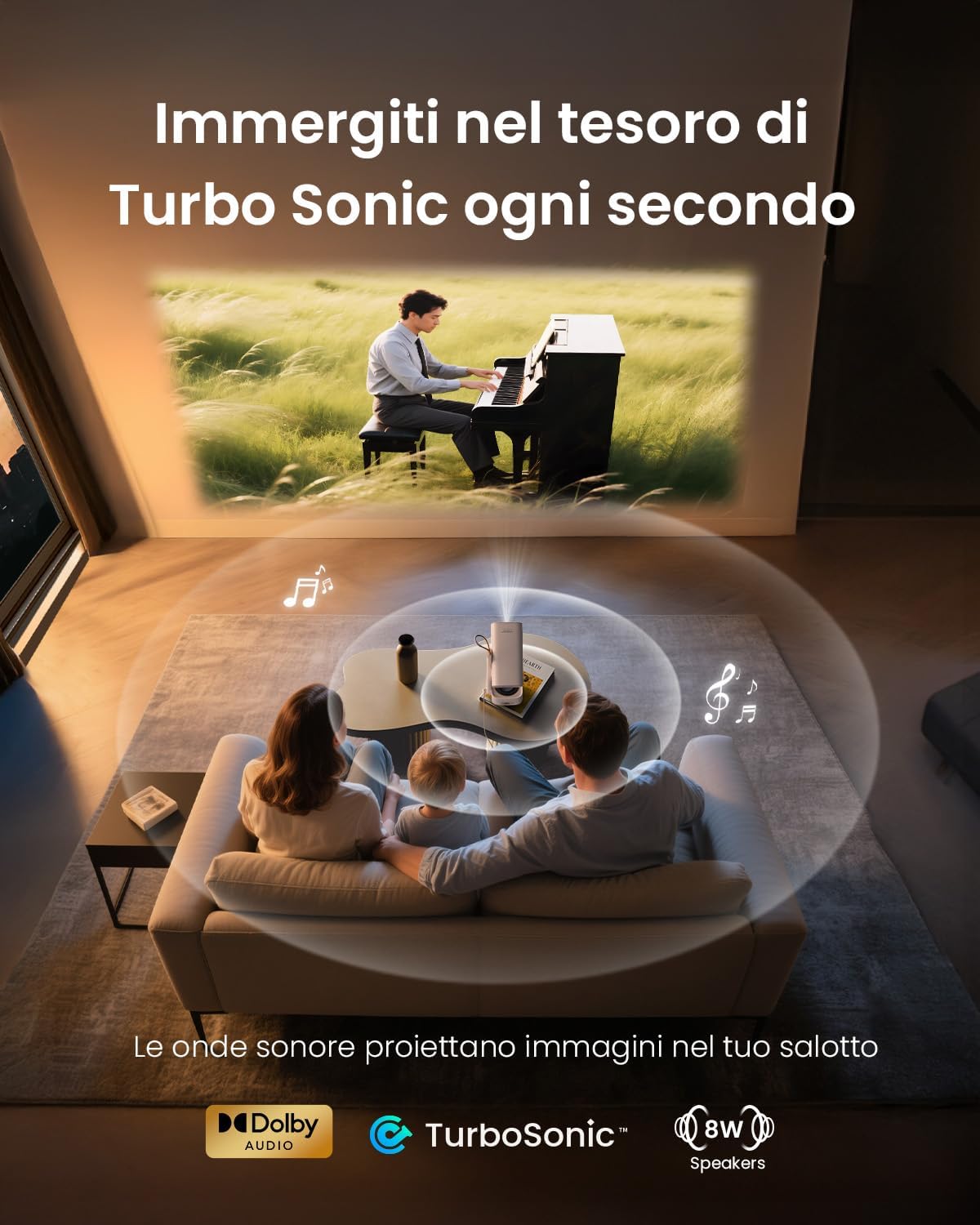 Detalle de Yaber T1 Pro Proiettore: cinema portatile 1080P con HDR10, 180° e audio Dolby