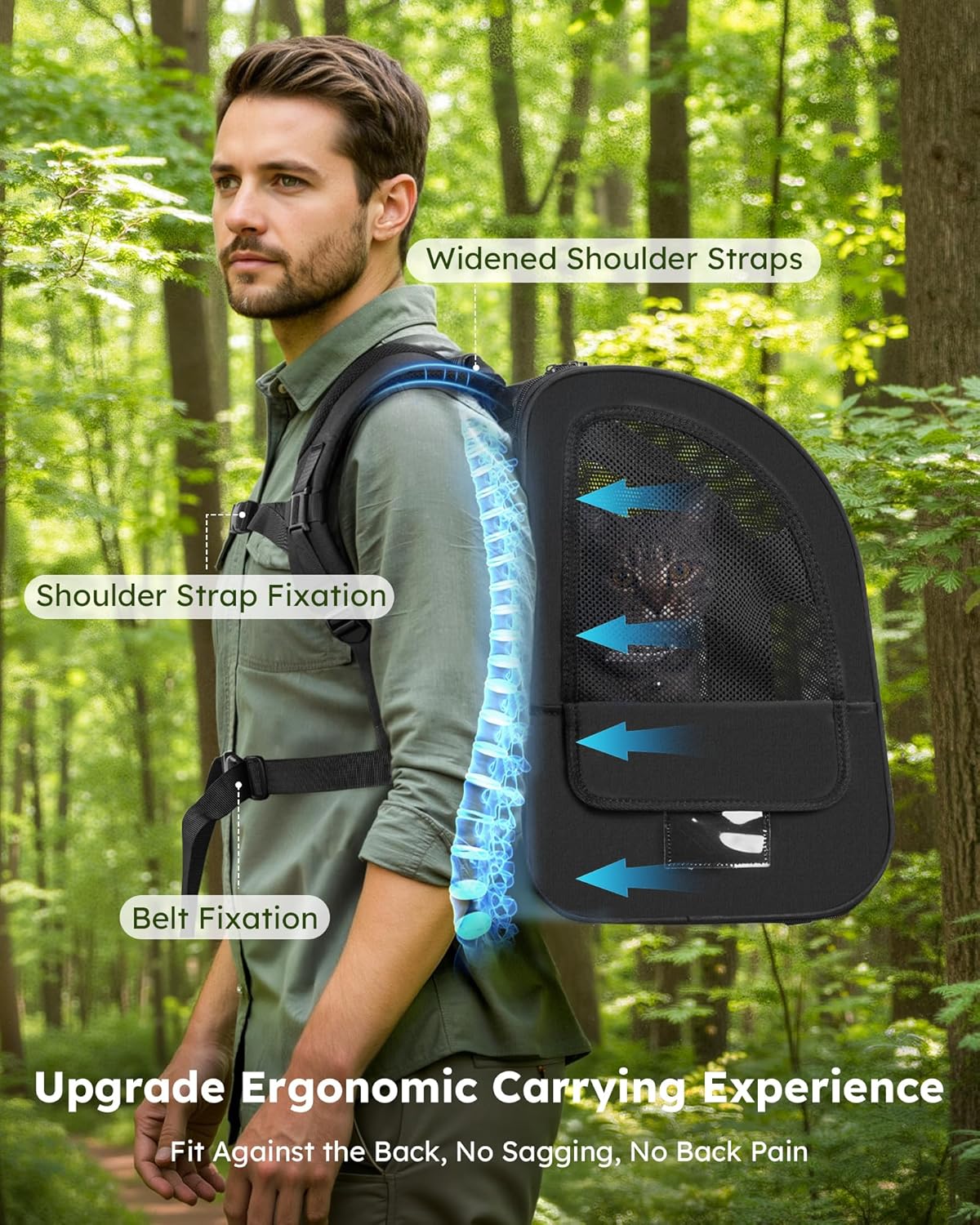 Thumbnail 4 de pecute Cat Carrier Dog Backpack (Portable Breathable) with Front Opening, Mesh Window and Pockets – Black