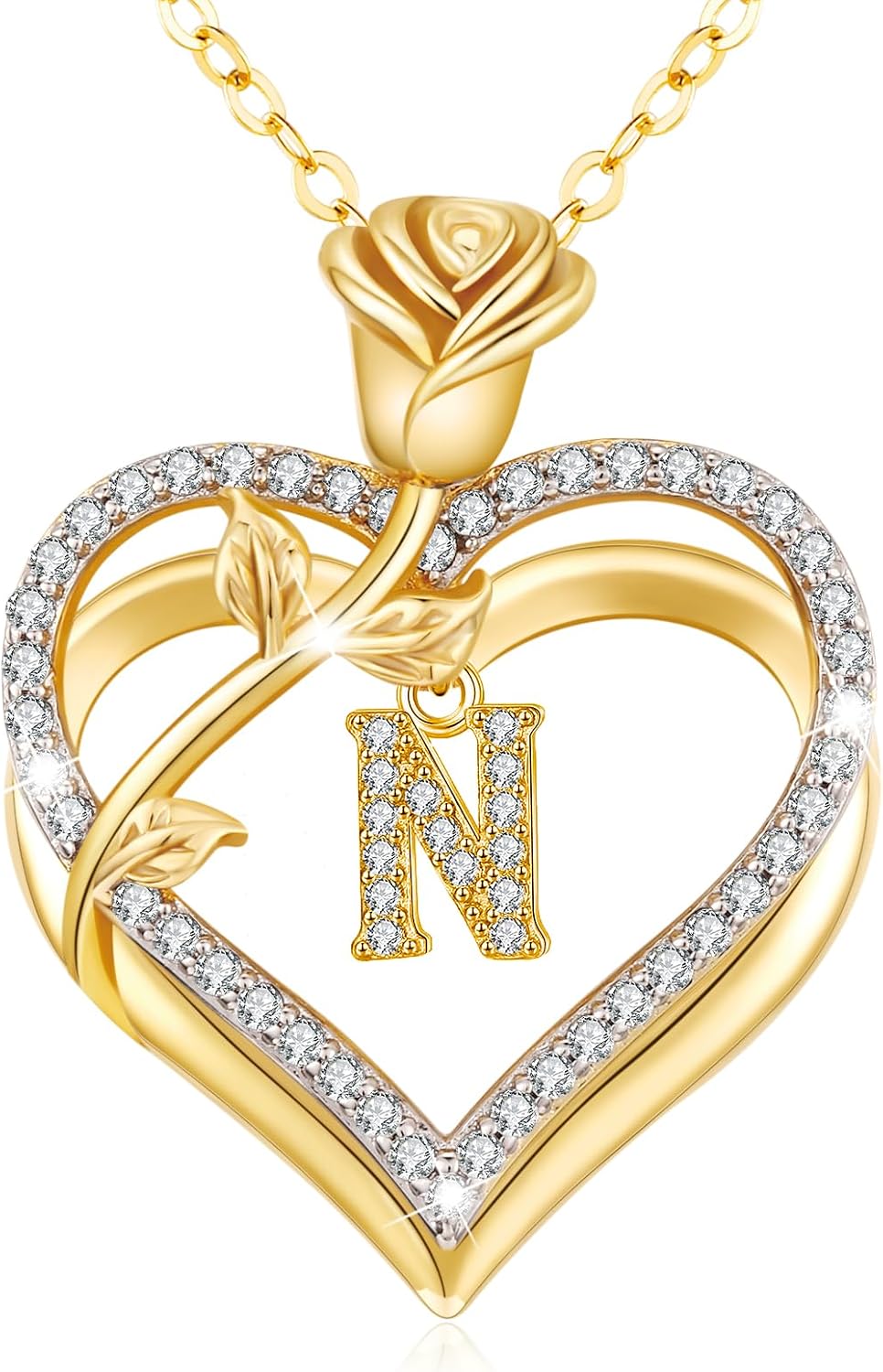 Detalle de Collier Femme llyish Or Lettre Initiale - Cœur Pendentif en Argent 925 / Laiton, 26 Initiales A–Z, Chaîne longue, Cadeau personnalisé