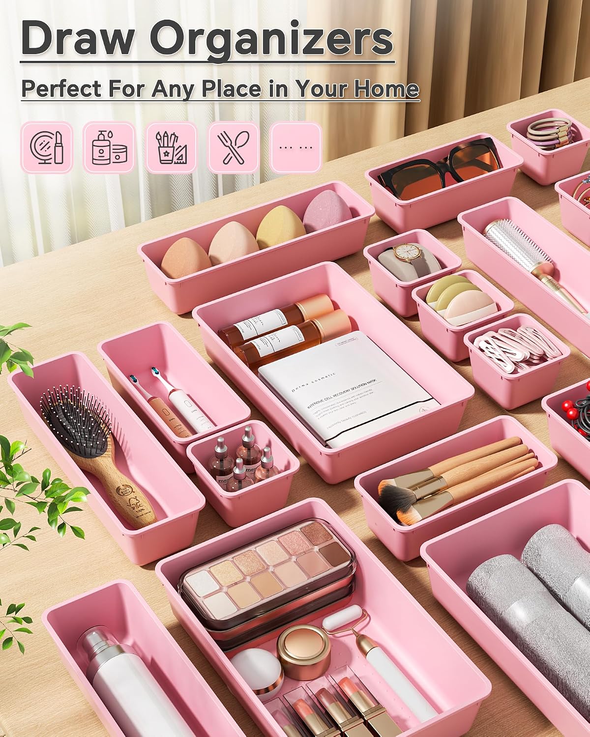 Thumbnail 5 de KEMETHY H25-Pink 25-Piece Plastic Drawer Organizer Set, 4 Sizes