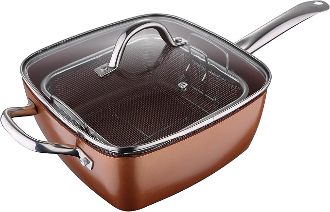 Detalle de San Ignacio Optimum Copper 🍳 Sartén 24cm con Cesta y 5 Funciones