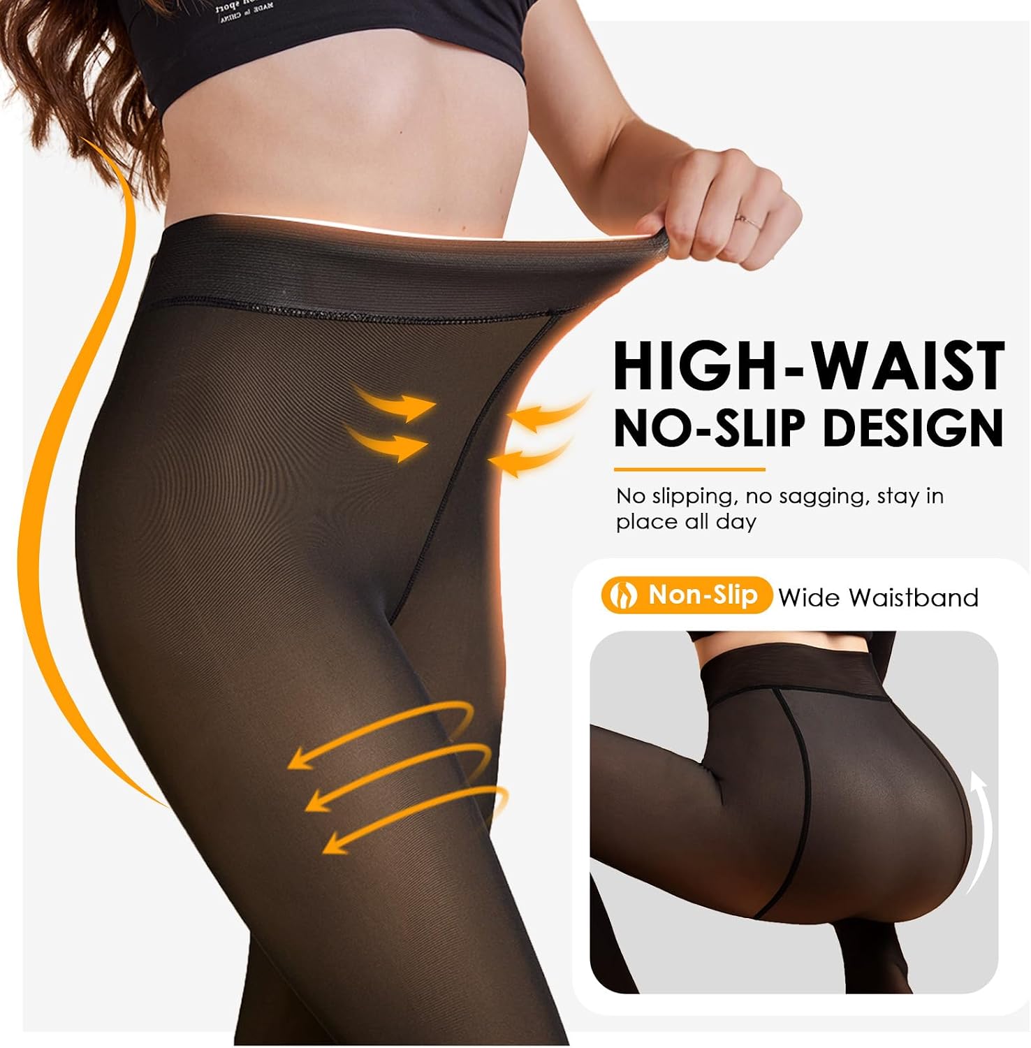 Detalle 2 de FurBall Women's Winter Fleece-Lined Tights, Faux-Translucent Look