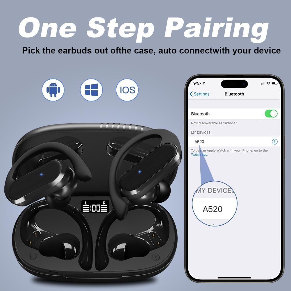 Thumbnail 5 de Caijin Cuffie Bluetooth 5.3 Sport A520 con display LED e ricarica rapida USB-C (fino a 60 ore)