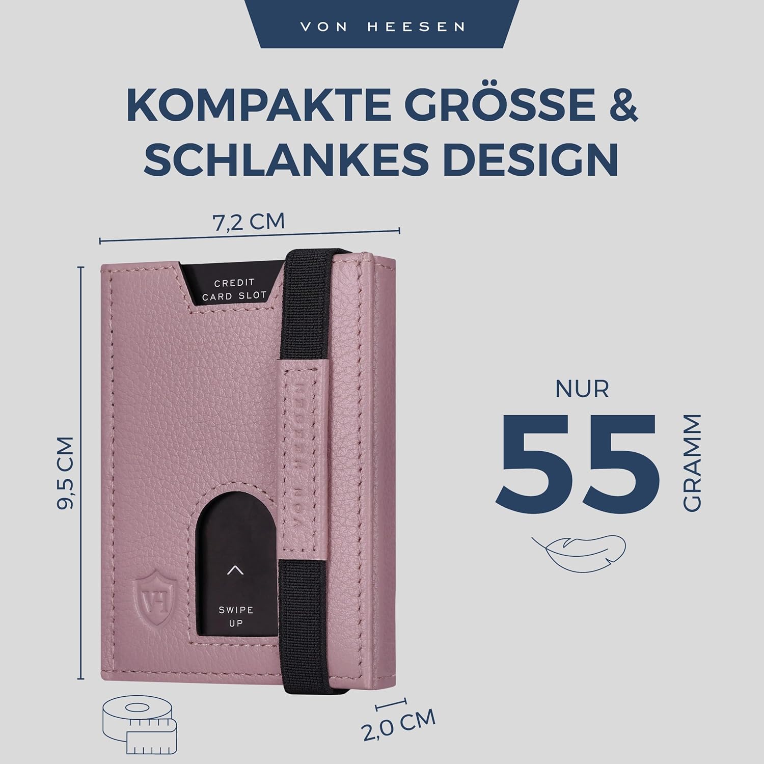 Thumbnail 4 de VON HEESEN Leder Slim Wallet mit RFID-Schutz – Mini-Geldbörse im Lavendel-Ton (Kartenetui)