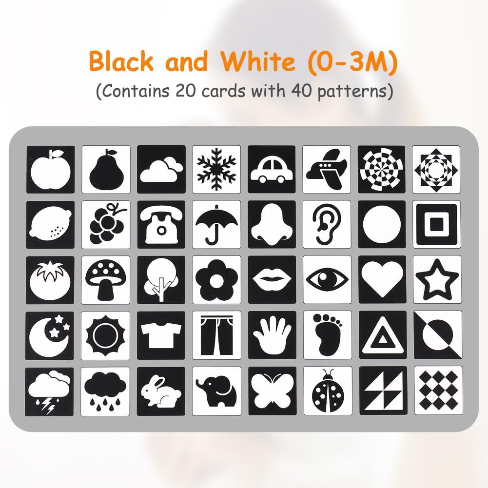 Detalle de Aolso Flash Cards Neonati in bianco e nero ad alto contrasto (20 pezzi) per stimolazione visiva 0-3 mesi
