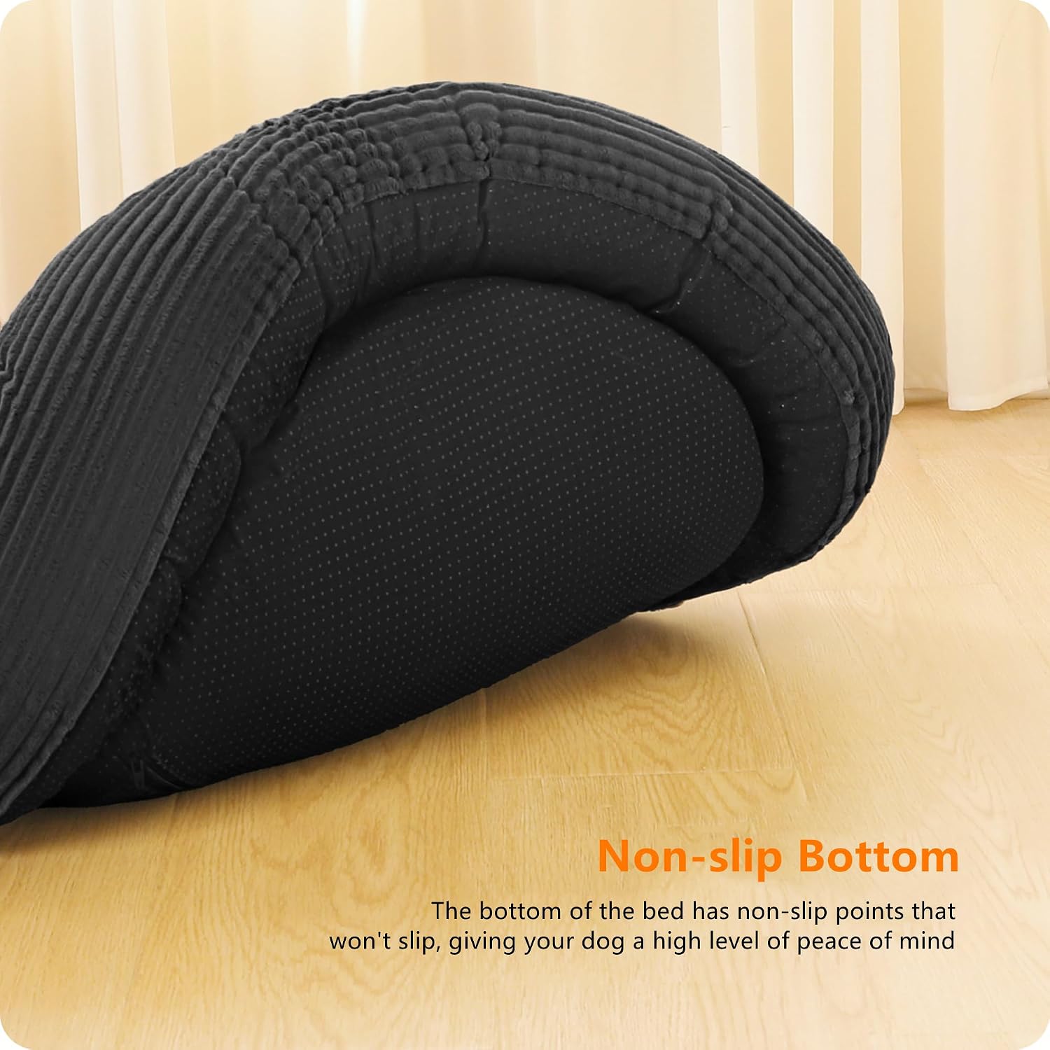 Thumbnail 6 de HMTOPE Hundebett Grosse Hunde Ø 100 cm – Rundes Cord-Kuschelbett, waschbar und rutschfest, Dunkelgrau