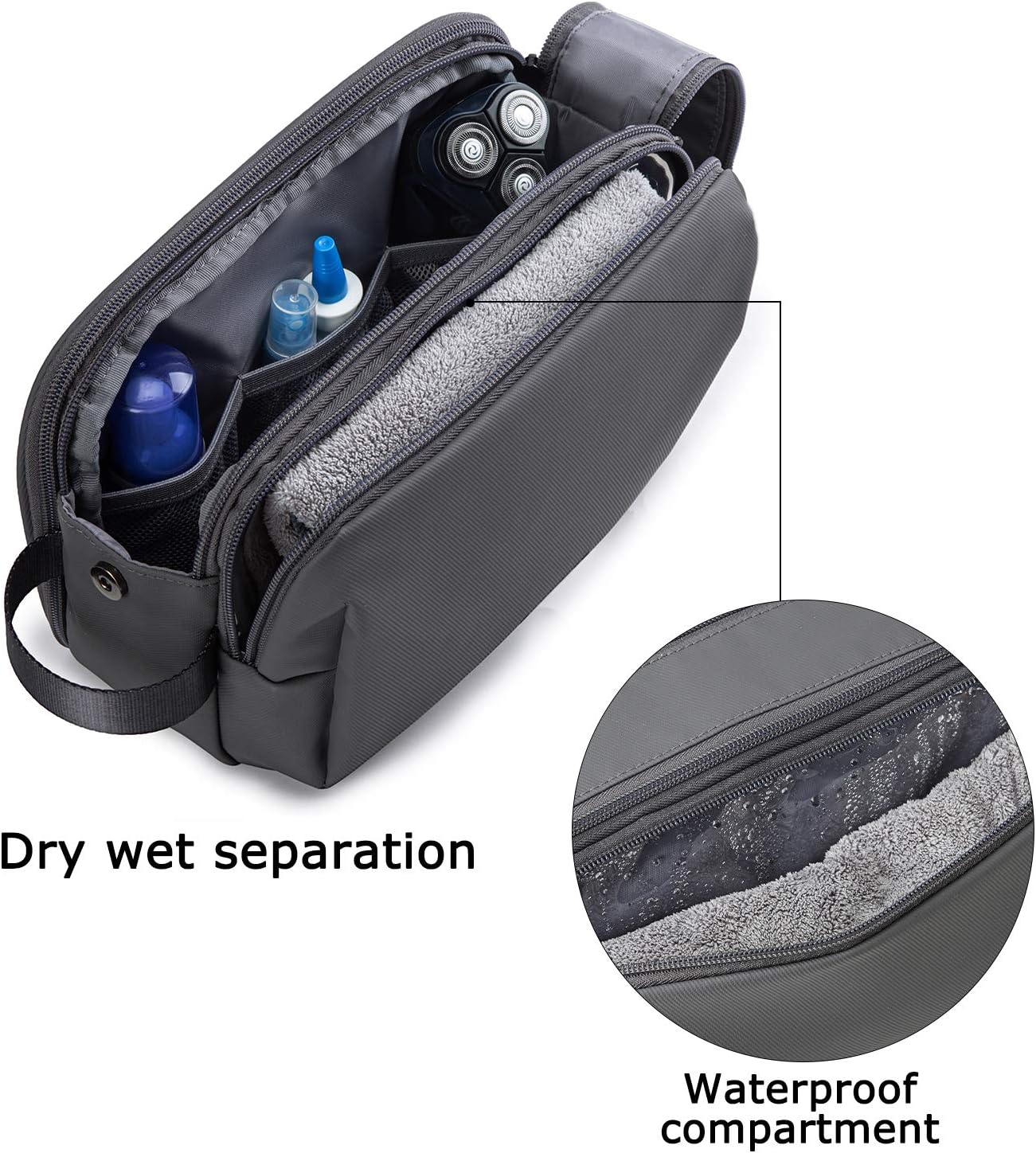 Detalle de BAGSMART Toiletry Bag for Men (Grey, Medium) – Travel Organizer & Dopp Kit