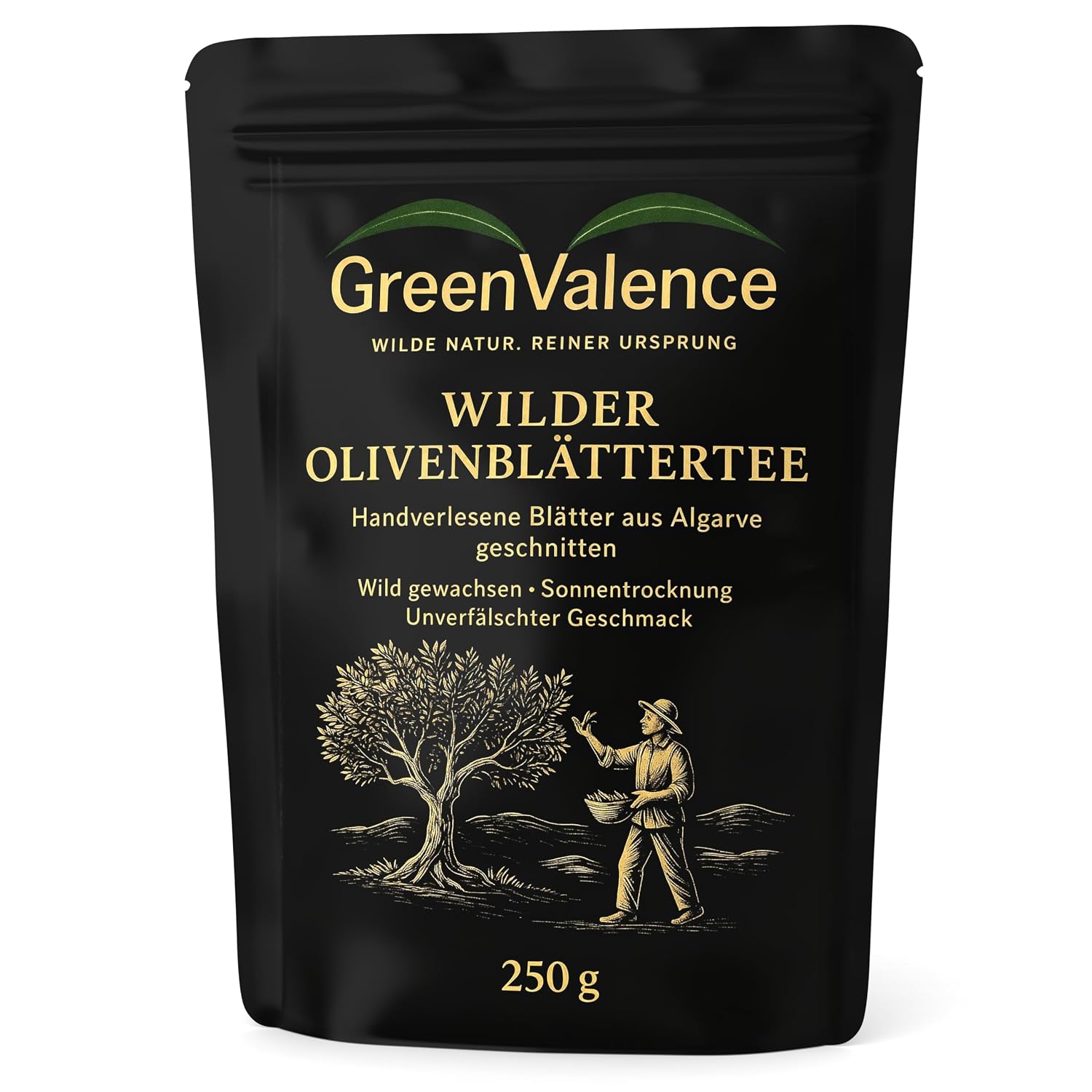 Detalle de GreenValence Wilder Olivenblättertee (250 g) – handverlesene, sonnengetrocknete Olivenblätter aus der Algarve