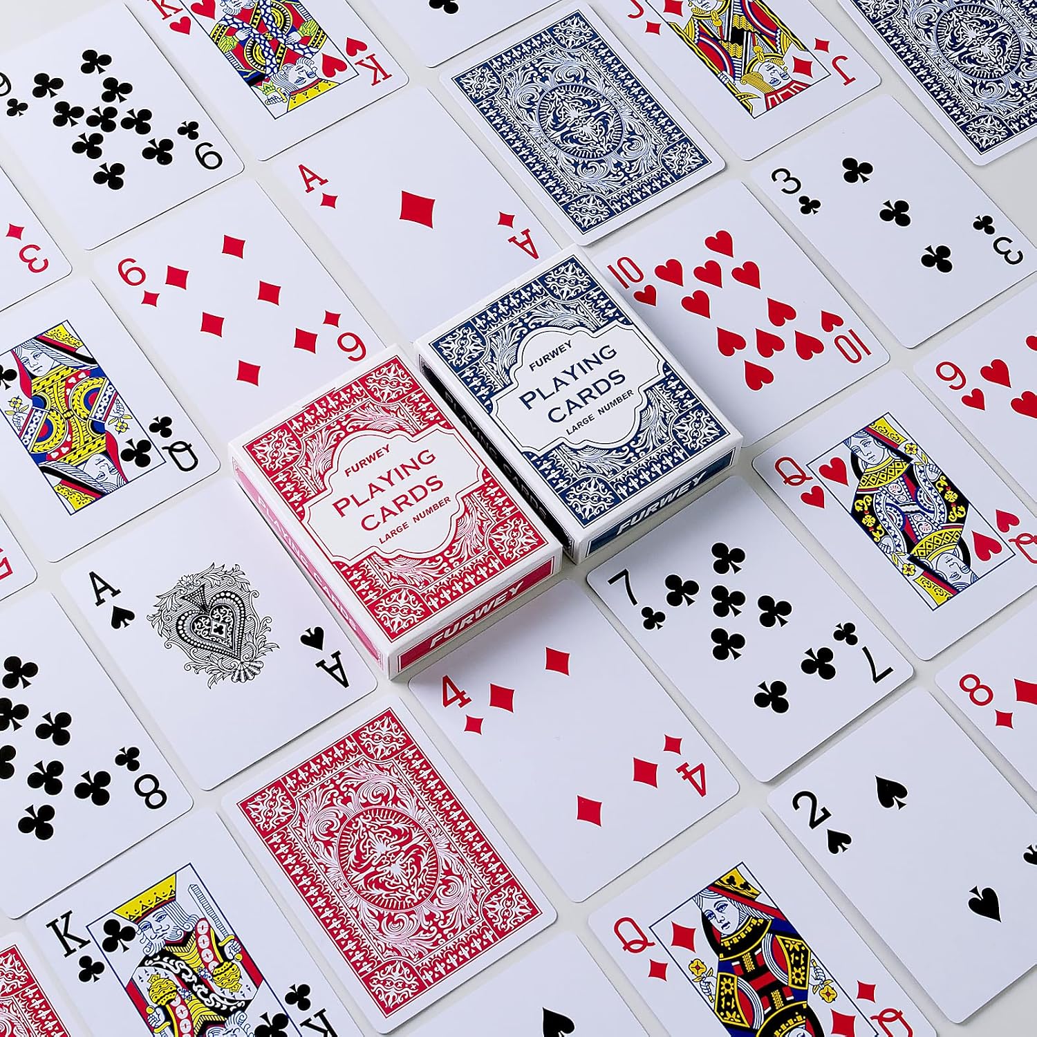 Detalle de FURWEY 12-Pack Playing Cards with Red/Blue Backs – Large Print, Standard Index