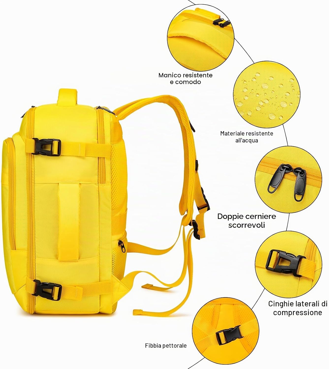 Detalle de ENZOSUM Bagaglio a Mano 40x20x25 per Ryanair: zaino da cabina 20L, comodo e pratico