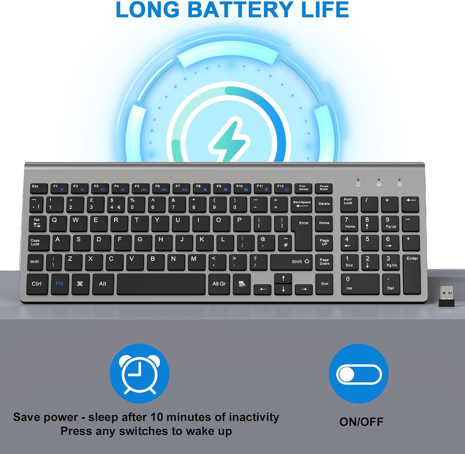 Detalle de Cimetech Wireless Keyboard (2.4G) with Numeric Keypad – silent ergonomic USB keyboard for Windows PCs and laptops
