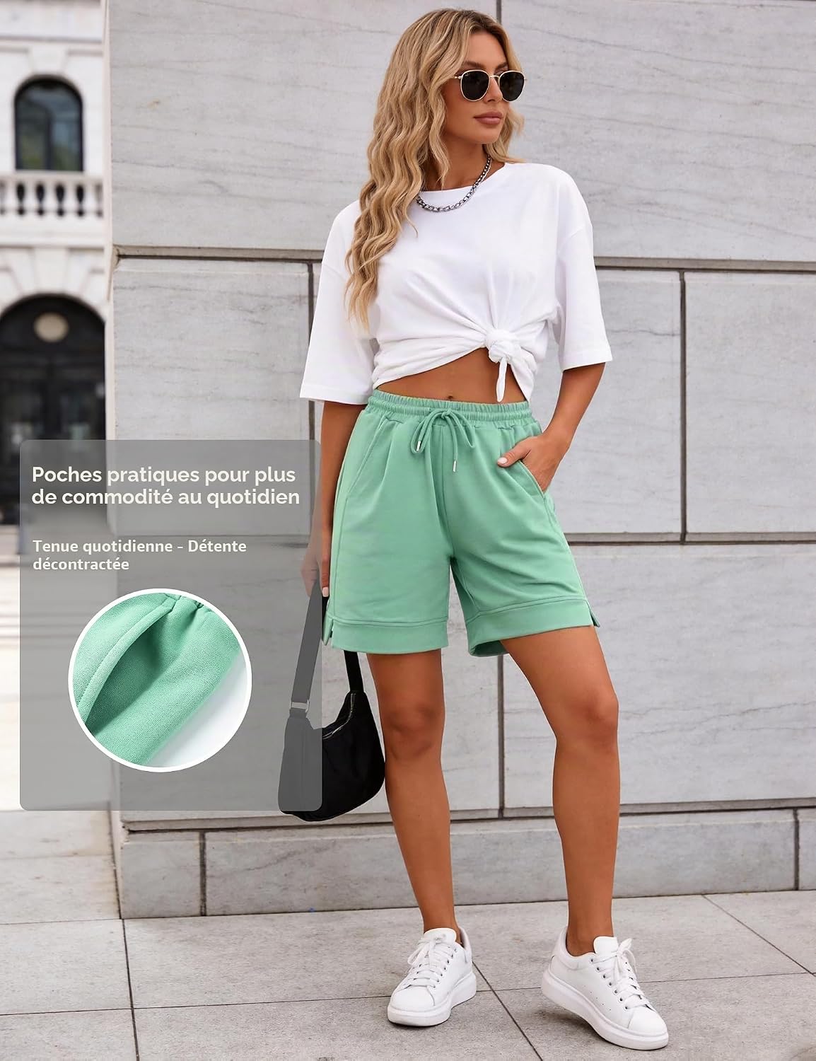 Detalle de Short Femme Sport taille haute avec poches et fente latérale – Litherday