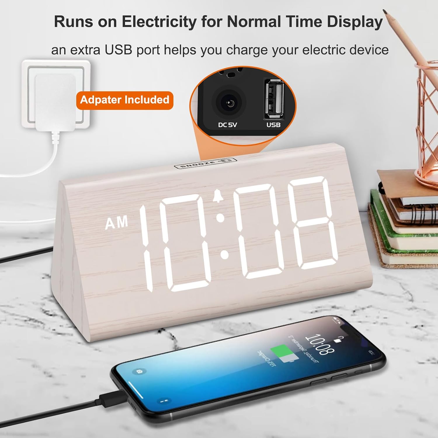 Detalle 1 de DreamSky Digital Alarm Clock with Wooden Face