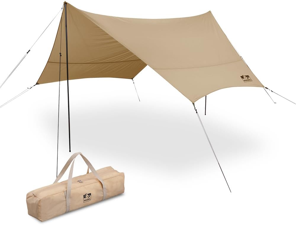 Detalle de アイリスオーヤマ ヘキサタープ 4.4×4.4m ベージュ|耐水圧2,000mm・UPF50+・ポール付き