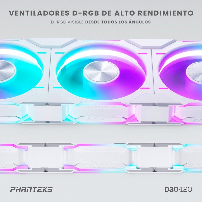 Detalle 2 de Phanteks D30 Regular Blade Kit 3 ventiladores DRGB 120mm blancos
