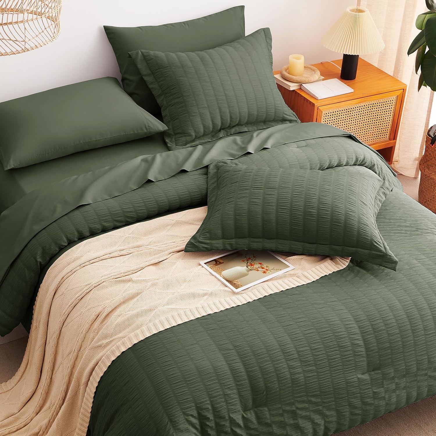 Thumbnail 6 de CozyLux Full Size Comforter Sets Dark Green — 7-Piece Seersucker Luxury Bedding in All-Season Microfiber