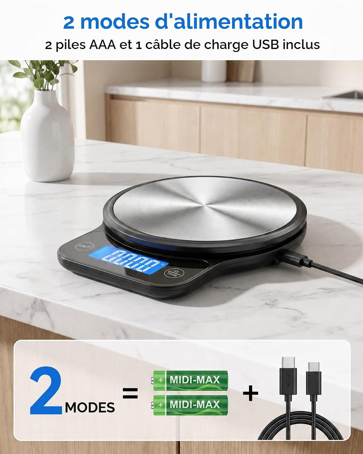 Detalle de izeyu CF_DZC_07 digitale keukenweegschaal, USB-C, tarrafunctie en 10 kg