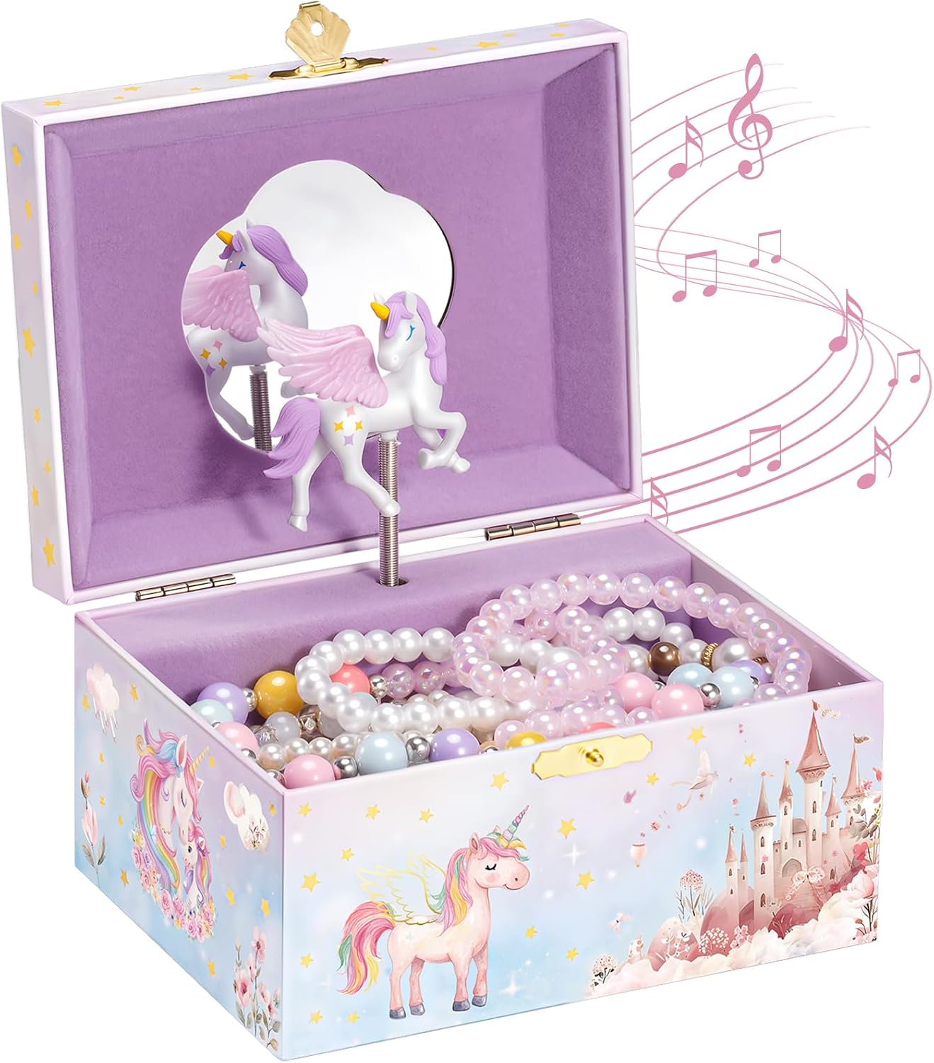 Detalle de ProCase Joyero para Niñas: Organizador Musical de Joyería Infantil con Unicornio Giratorio (Rosa)