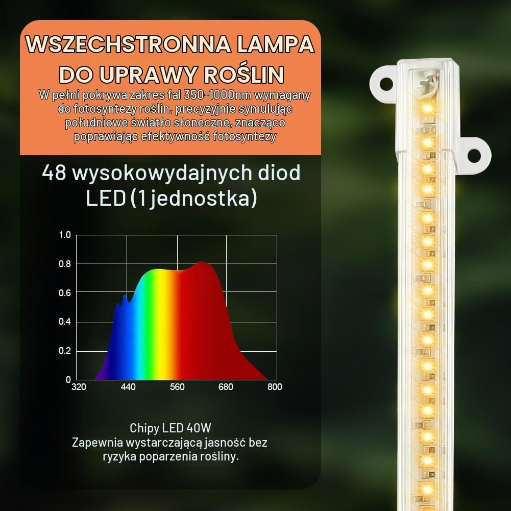 Detalle de Ainiv – zestaw 2 lamp do roślin, 2 głowice, pełne spektrum i timer