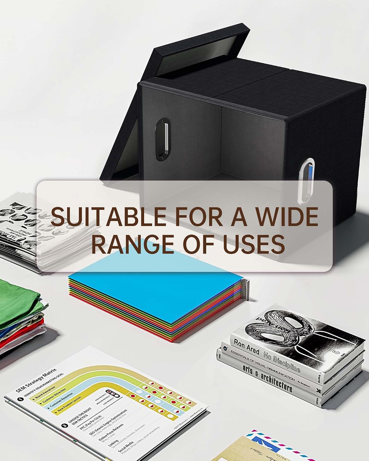 Detalle de Oterri AM03118 File Organizer, Foldable Black Linen Box for Letter and Legal Files